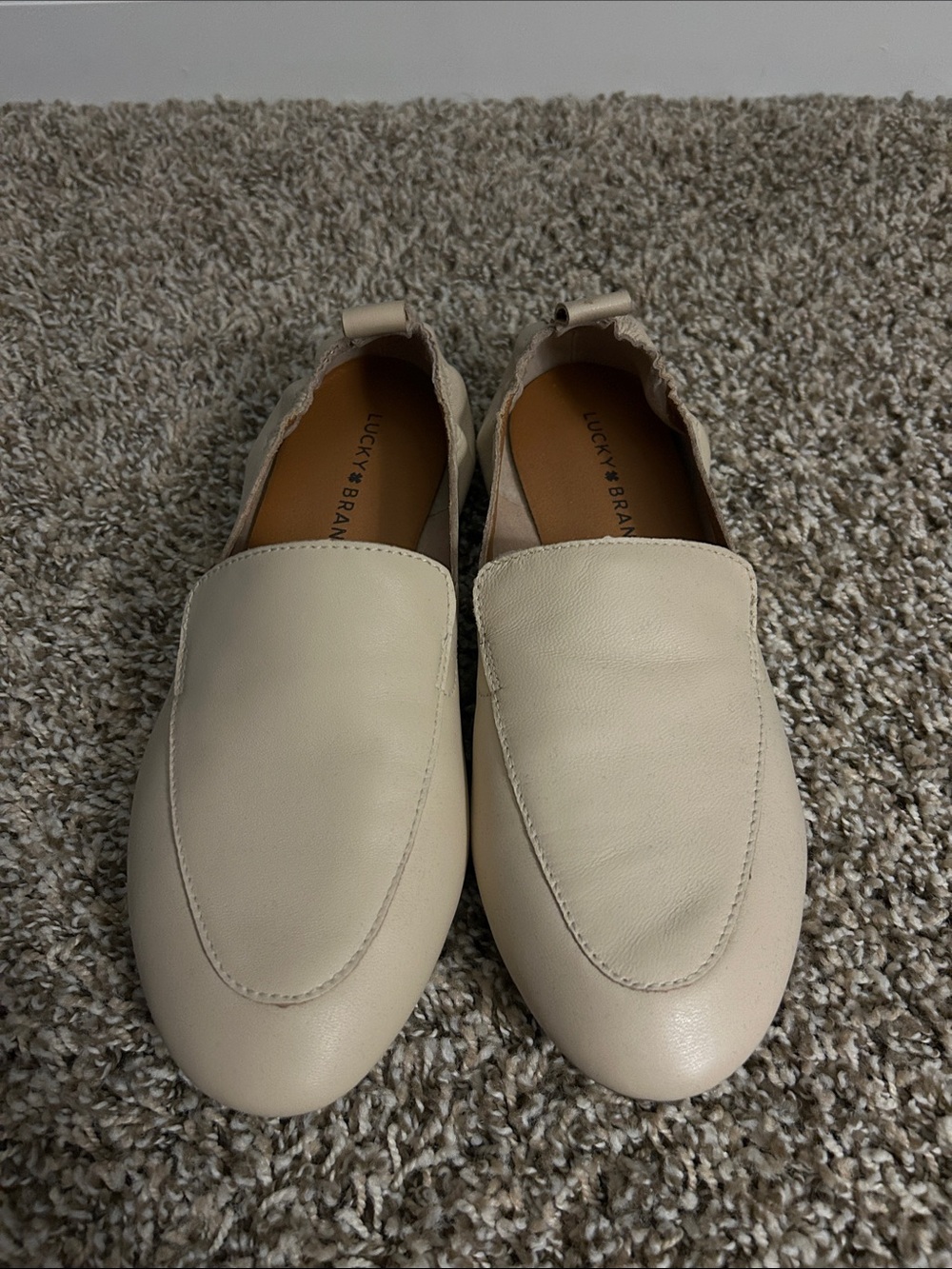Lucky Brand Neutral Cream Leather Slip-On Loafers